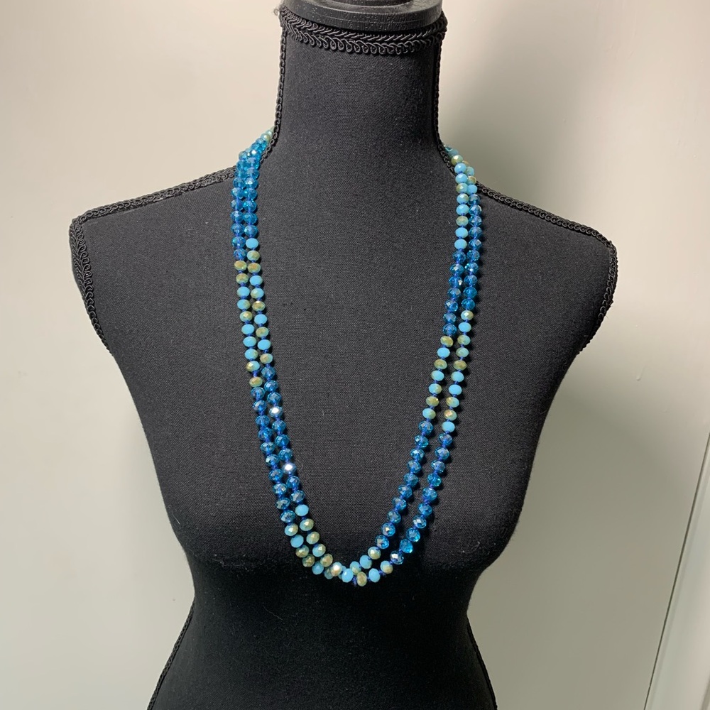 Shades of blue faceted bead necklace. 30 inch. Wear long or double.
